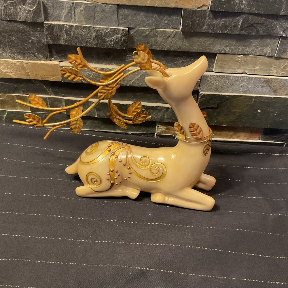 Vintage Gold embossed, resin stacked deer Deer Figurine 8“ x 7“